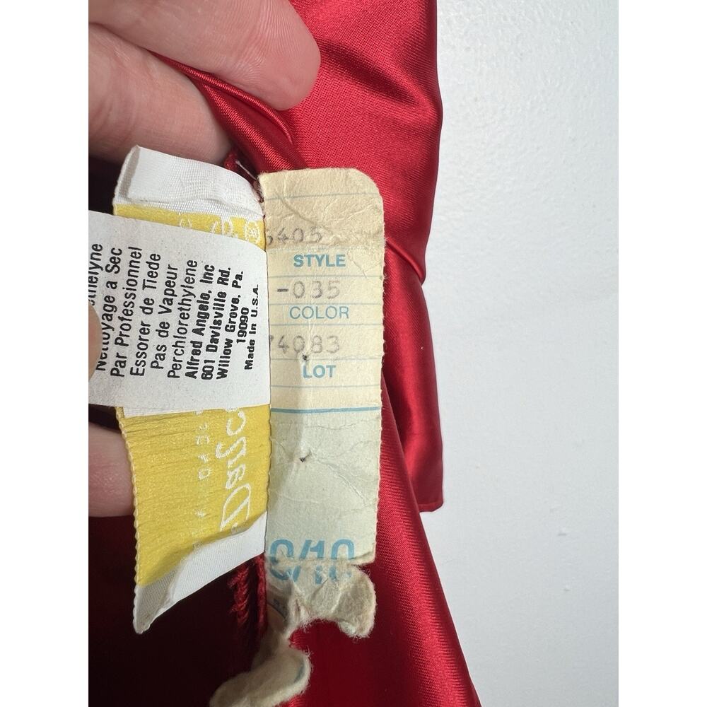 Vintage Dance Allure Red Satin Party Prom Dress Faux Pearl Appliqué Tag Sz 9/10 - Picture 9 of 13